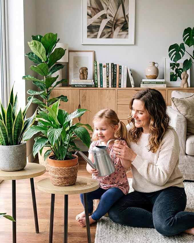 Plant Stand for Indoor 2 Pack: Plant Table 14inch Wooden & Metel Heavy Duty Plants Stool - Mid Century Modern Design for Bedroom/Living Room/Patio/Garden