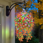 Outdoor Hanging Basket with Artificial Flowers: Fake Plants Basket with Solar String Lights for Garden Enthusiasts - 10 Inches Solar Faux Silk Flower Baskets for Home Porch Wall Patio Tree Decor