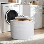115L White Cotton Rope Storage Basket, 23.6"x15.7" Extra Large Blanket Storage Living Room, XXXL Soft Toy Bin for Organizing, Woven Baby Laundry Basket with Handle, Wicker Hamper Nursery