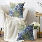 Blue Green Pillow Covers 20X20 Inch Set of 2, Spring Summer Floral Dahlia Flower Cream Decorative Throw Pillow Covers Outdoor Modern Farmhouse Cushion Case for Home Couch Sofa Bed Decor