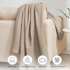 PHF 100% Cotton Muslin Throw XL Blanket Large 50" x 70", 4-Layer Lightweight Gauze Throw, Breathable Cloud-Soft Minimalist Blanket for Bed, Couch, Camping & Baby, Taupe, Ideal Gift