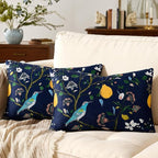 MUSSEL Navy Blue Floral Pillow Covers 12x20 Set of 2, Velvet Wild Flower Plant Throw Pillows Case, Square Farmhouse Decor Cushion Covers for Home Sofa Bed Couch