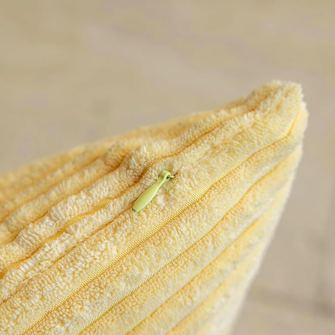 Home Brilliant Yellow Pillow Covers Spring Decorative Set of 2 Striped Corduroy Plush Velvet Throw Pillow Covers for Couch Decor, 18x18 inch, Light Yellow