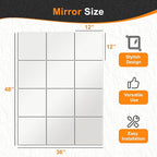 Delma Home Gym Mirrors, 12'' x 12'' Glass Mirror Tiles (12 PCS), Square Large Wall Mirror for Home Gym, Bedroom, Door,Bathroom, Frameless Mirror Sets
