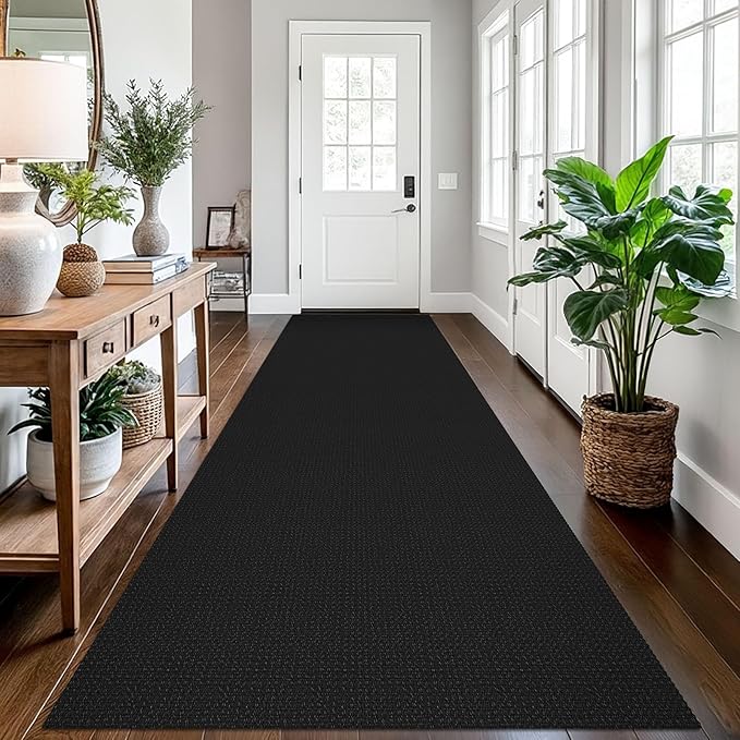 EARTHALL Runner Rug 3x12 Ft Washable Runners for Hallways Extra Long Woven Non Slip Entryway Runner Braided Kitchen Runner Indoor Outdoor Carpet Runners for Entryway, Hall, Foyers, Black/Grey