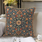 Vintage Floral Soft Velvet Throw Pillow Covers Set of 2 Burnt Orange Navy Flowers Plant Decorative Pillow Covers 16x16 Inch Art Botanical Pillow Case For Sofa Couch Outdoor Farmhouse Home Decor