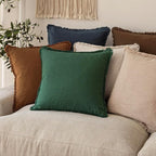 Foindtower Set of 2 Decorative Linen Fringe Throw Pillow Covers Cozy Boho Farmhouse Cushion Cover with Tassels Soft Accent Pillowcase for Couch Sofa Bed Living Room Home Decor, 16×16 Inch, Pine Green