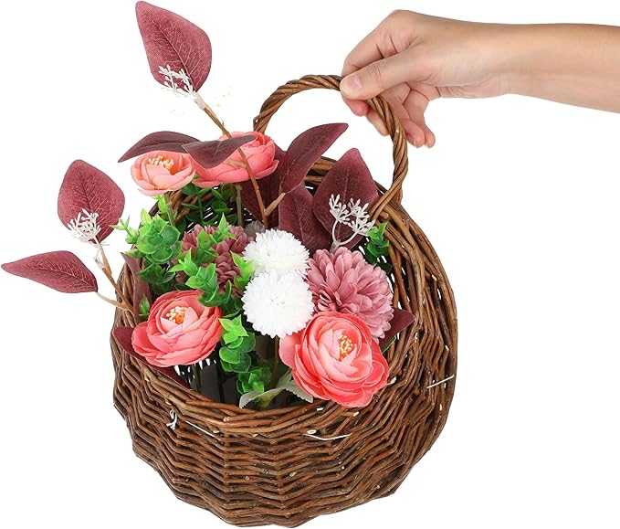 Hemoton Rattan Wall Hanging Flower Pot Basket 12.2X10.63X4.72 Inches Woven Planter for Indoor Outdoor Wall Decor Living Room Bedroom Porch