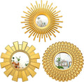 3 Pack Gold Sunburst Mirrors for Wall Decor Circle Flowers Mirrors Decorative Gold Hanging Wall Art Flowers Mirror for Home Living Dinning Room Bedroom Bathroom Boho Decoration Art(Sunburst)