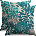 Teal Grey Gray Pillow Covers 22X22 Inch Set of 2, Modern Dahlia Floral Print Decorative Throw Pillow Covers Outdoor Farmhouse Cushion Case for Home Couch Sofa Bed Decoration