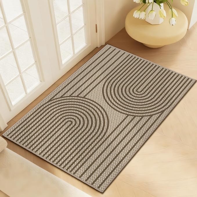 2x3 Door Mat Outdoor Rug Easy Jute Entryway Porch Rug Indoor Foyer Outdoor Patio Low Pile Ultra-Thin Area Rug Washable Non-Slip Brown Rainbow Throw Carpet for Front Door Entrance Floor Mats