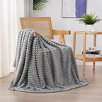 Grey Fleece Throw Blanket 50”×60” for Couch Sofa Bed,Super Soft Cozy Plush Microfiber Flannel Blanket with Stripes Design Lightweight for Adults,Woman,Girls