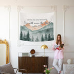 MNASAIOO Christian Mountian Wall Tapestry Hanging for Bedroom, Bible Verse Scripture We Will Serve The Lord Tapestries, Watercolor Religious Wall Decor Banner for Living Prayer Room Church 50x60in