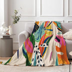 Abstract Colorful Throw Blanket, Jungle Floral Plant Bohemian Modern Asthetic Pastel Contemporary Art Blanket for Women Girls for Couch Bed Flannel Blanket Gift, 80" x 60"