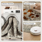 Lessymo 6x9 Area Rugs for Living Room, Machine Washable Non Slip Rug, Soft Low Pile Carpet for Bedroom Dining Home Office, Vintage Brown Distressed Floral Floor Mat