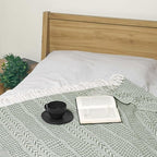 Chardin home - Sage Green & Ivory Braided Waffle Weave Throw, 50x60 in Recycled Cotton- Large, Wearable, Breathable, Skin-Friendly Everyday Blanket for Couch, Bed, Sofa - Soft Lightweight Picnic Rug