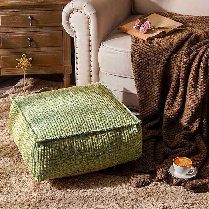 SUTAVIA Pouf Ottoman Cover Unstuffed Pouf Seat Decorative Soft Storage Bean Bag 20x20x8 Inches Square Floor Footrest for Living Room Bedroom (Blue Green, Square)