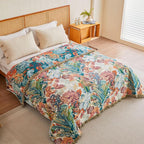 MSGKV Boho Throw Blanket for Couch 100% Cotton Floral Blanket 50"x60" Sofa Bed Chair Blanket All Seasons Farmhouse Muslin Spring Breathable Lightweight Blankets Home Decor