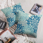Light Blue Pillow Covers 18X18 Inch Set of 2, Spring Summer Floral Dahlia Flower Cream Decorative Throw Pillow Covers Outdoor Modern Farmhouse Cushion Case for Home Couch Sofa Bed Decor