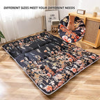 MAXYOYO Black Floral Japanese Futon Floor Mattress, Bed Mattress Topper Portable Thick Sleeping Pad Floor Bed Roll Up Camping Mattress Folding Couch Bed Mattress Pad for Guest Room, Twin Size