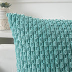 Kevin Textile 14x36 Inch Long Lumbar 1 Pack Boho Decorative Throw Pillow Cover Soft Striped Corduroy Rectangle Cushion Case Farmhouse Solid Color Accent for Living Room Couch Sofa Bed, Aqua Green