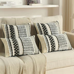 FUTEI Black White Accent Throw Pillow Covers Set of 2, 20x20 Inch Plush Tufted Striped Textured Decorative Cushion Cases for Farmhouse Boho Couch Decor