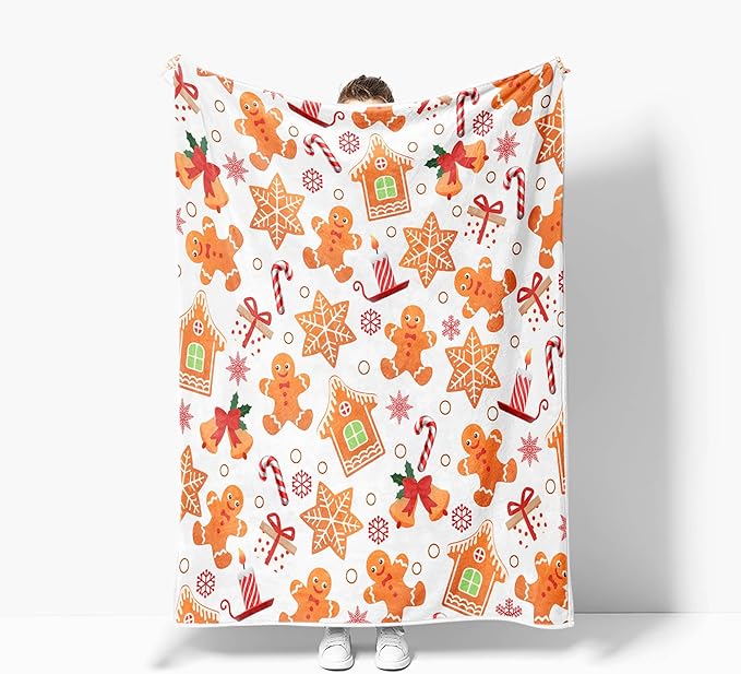 Christmas Throw Blanket Flannel Blankets Warm and Soft Gingerbread Cozy Fuzzy Winter Throws for Couch Sofa 50x60 Inch