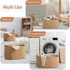 danpinera 108 L Blanket Basket for Living Room, Toy Basket With Leather Handle, Large Storage Bins for Toys, Pillows, Clothes, Rectangle Large Cotton Rope Basket, 25’’*16’’*16’’ Jute