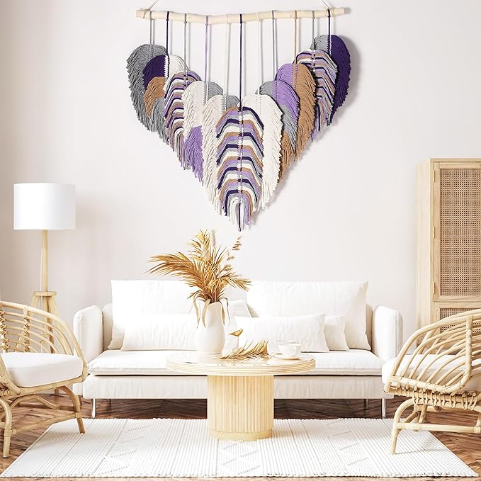Amestrina Boho Tapestry for Bedroom, Boho Wall Decor for Bedroom, Large Wall Art for Living Room, Macrame Wall Hanging，Wall Tapestry for Living Room (Purple)