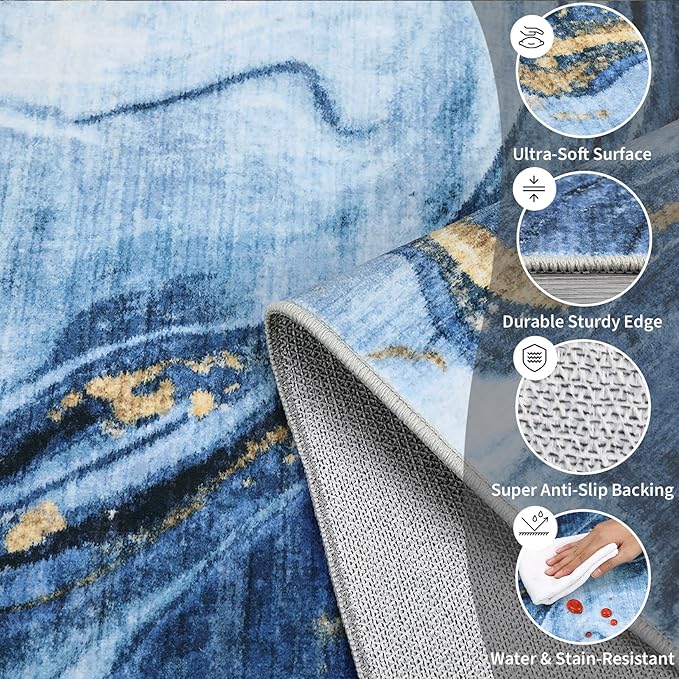 GarveeHome Large Area Rugs 9x12 Washable Modern Abstract Rug, Non-Shedding Neutral Living Room Rugs, Stain-Resistant Low Pile Abstract Floor Cover for Bedroom, Dining Room, Farmhouse, Office, Blue