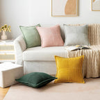 MIULEE Decorative Throw Pillow Covers for Couch Bed Livingroom 18x18 Inch Set of 2 Dark Green Boho Accent Throw Pllows Broadside Striped Patchwork Soft Corduroy Pillowcases