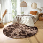 Amdrebio Tie-Dyed Brown Round Circle Rugs 5Ft for Bedroom, Fluffy Shag Plush Area Rugs for Kids Room, Living Room Decor Aesthetic, Fuzzy Fur Throw Floor Carpet for Playroom Preppy Dorm Baby Nursery