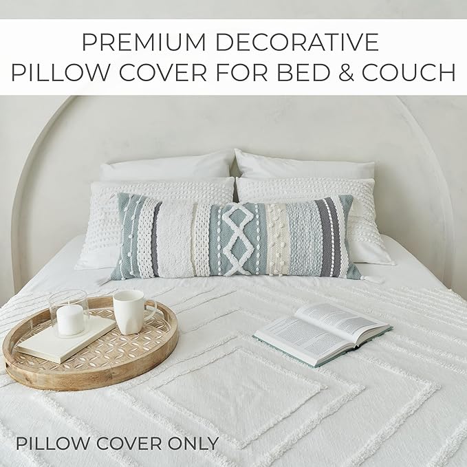 Decorative Boho Lumbar Pillow Cover 14x36 – Beautiful Throw Pillow with Soft Texture for Bed, Couch Decor or as Body Cushion – A Stylish Addition to Your Bedroom