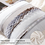 decorUhome Boho Decorative Throw Pillow Covers 18x18 Set of 2, Striped Chenille Tufted Pillow Covers with Tassels for Couch Bed Sofa, Cream White and Khaki