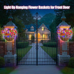 GOESWELL Outdoor Fall Basket with Artificial Flowers: 10 Inch Solar Hanging Faux Silk Flower Basket with String Lights for Porch Patio Wall Tree Decor - Autumn Home Garden Decor for Outdoor