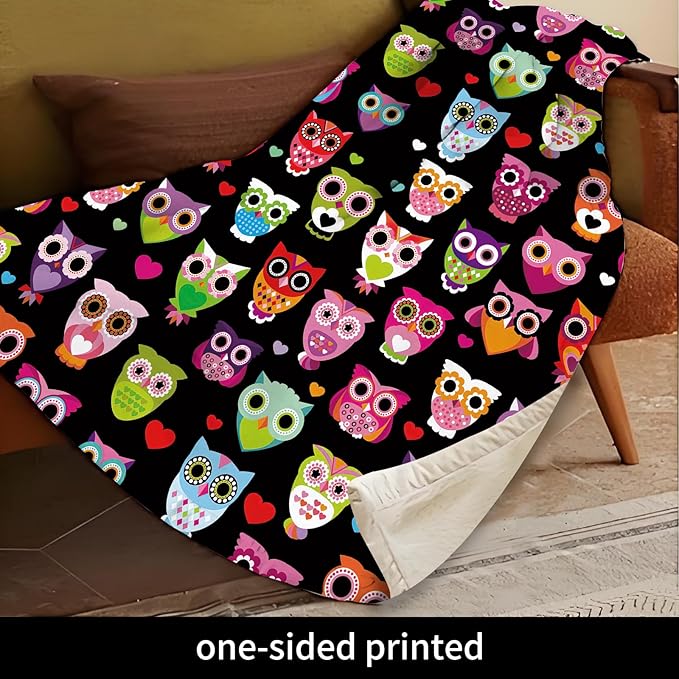 Throw Blanket for Couch, 300GSM Warm Soft Cozy Flannel Blanket, Cute Blanket for All Seasons Bedroom Home Decor Gifts, Colorful Boho Owls 50x60 Inches