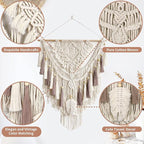 Macrame Wall Hanging, Woven Tapestry Beige & Dusty Rose Handmade Craft Macrame Wall Decor, Gallery & Nursery, Size 37.4” Lx27.5” W