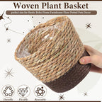 12 Pcs Seagrass Plant Basket with Plastic Liners Woven Stylish Planter Baskets Bulk Indoor Outdoor Plants Woven Wicker Baskets for Flower Pots Cover and Room Decor Small (Small,Scandinavian)