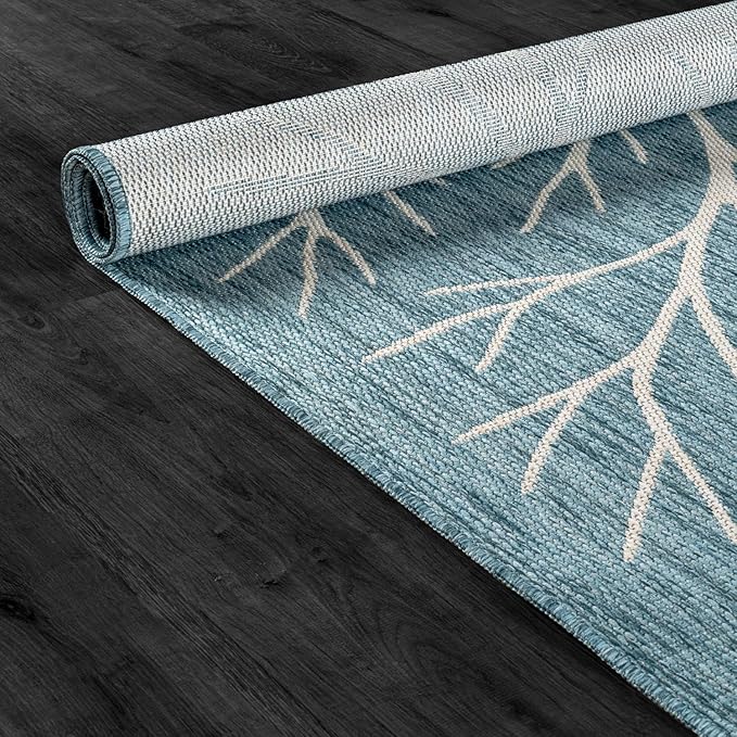 Washable Indoor Outdoor Rug 5x7 Modern Area Rugs Branch Pattern Non Shedding Waterproof Easy Clean Patio Deck Porch Living Room Bedroom Garden RV (5 X 7 Aqua)