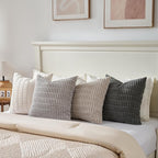 Fancy Homi Set of 4 Grey and White Decorative Throw Pillow Covers 16x16 Inch for Couch Bed Chair, Modern Farmhouse Boho Room Decor, Soft Fuzzy Double Sided Corduroy Textured Striped Cushion Case 40cm