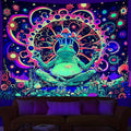 ARTCREATOR Blacklight Frog Mushroom Tapestry, Whimsical Hippie Wall Decor UV Reactive Tapestries Vintage Meditating Frog Tapestries for Living Room Bedroom (29" x 37")