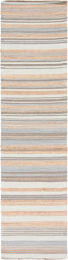 SAFAVIEH Kilim Collection Runner Rug - 2'3" x 9', Natural & Light Blue, Handmade Jute, Ideal for High Traffic Areas in Living Room, Bedroom (KLM461L)
