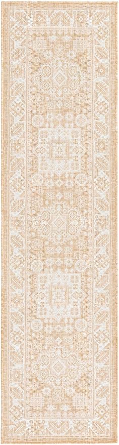 Rugs.com Outdoor Aztec Collection Rug – 8 Ft Runner Natural Flatweave Rug Perfect for Hallways, Entryways