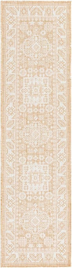 Rugs.com Outdoor Aztec Collection Rug – 8 Ft Runner Natural Flatweave Rug Perfect for Hallways, Entryways