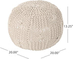 Round Pouf Ottoman, 18" Bordeaux Knitted Cotton Woven Round Pouf, Handmade Woven Bean Bag for Living Room, Floor Bag for Bedrooms, Home, Offices, Sofa Footrest (Beige - 2)