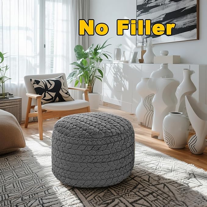 Asuprui 20x14 Inch Unstuffed Ottoman Pouf Cover – Lightweight Foot Rest, Floor Bean Bag Chair, Storage Pouf for Living Room, Bedroom & Balcony (Filler Not Included) (Gray)