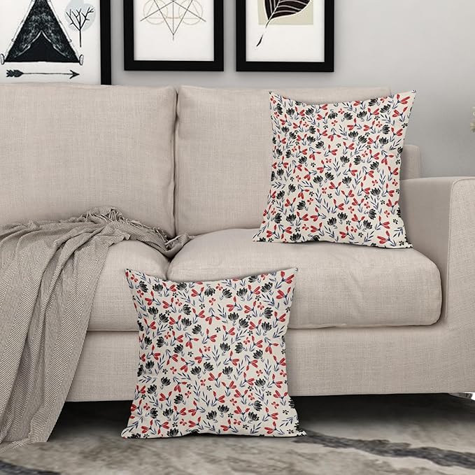 4th of July Floral Pillow Covers 20x20 Set of 2 Vintage Rustic Old Style Navy Blue Red Black Flower Print Decorative Outdoor Pillowcases Patriotic Throw Cushion Case Decor for Couch Sofa Bed
