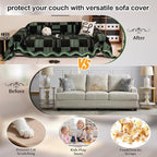 ROOMLIFE Ink Green Sofa Cover, Vintage Boho Couch Cover for 3 Cushion Sofa, Non Slip Chenille Sofa Slipcovers for Dog, Washable Furniture Sofa Protector Cover with Tassel for Living Room, 71''X118”