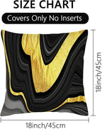 Black and Gold Marble Texture Throw Pillow Covers 18x18 Inch Set of 2, Decorative Gold and Black Grey Modern Boho Art Pillow Covers for Office Couch Sofa Bedroom Living Room Farmhouse Home Decor