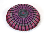 Round Mandala Floor Pillow Cover Seating Cushion Throw Cover Hippie Decorative Bohemian Ottoman Pouf Cover, Pom Pom Pillow Cases,Boho Indian 22 Inches (Pink and White)